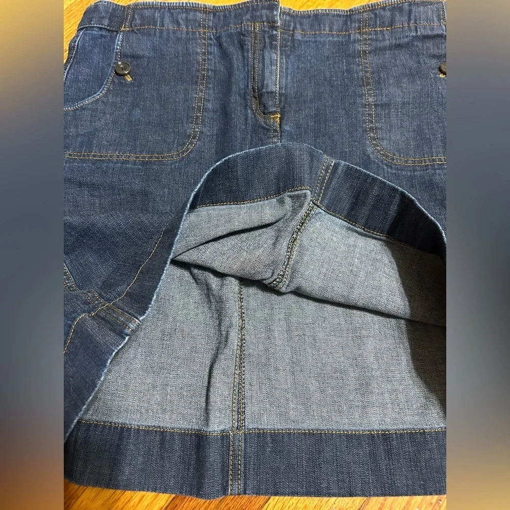 Ann Taylor Stretch Dark Denim Western Causal Skirt Size 8 With Pockets